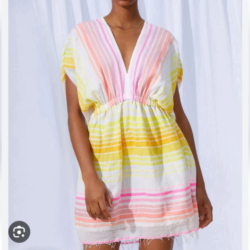 Lemlem plunge neck mini dress beach cover-up